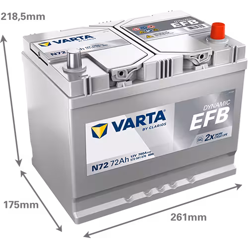 Varta Akü N72 12V 72 Ah Amper 760EN DYNAMIC EFB Start-Stop