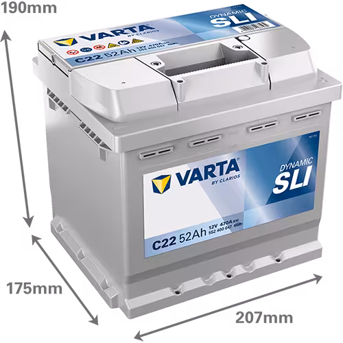 Varta Akü C22 12V 52 Ah Amper 470EN DYNAMIC SLI
