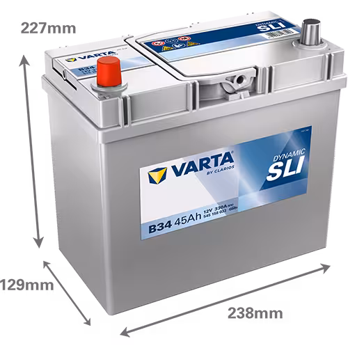 Varta Akü B34 12V 45 Ah Amper 330EN DYNAMIC SLI