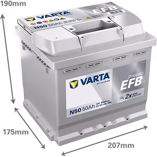 Varta Akü N50 12V 50 Ah Amper 550EN DYNAMIC EFB Start-Stop