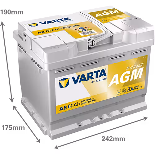 Varta Akü A8 D52 12V 60 Ah Amper 680EN DYNAMIC AGM Start-Stop