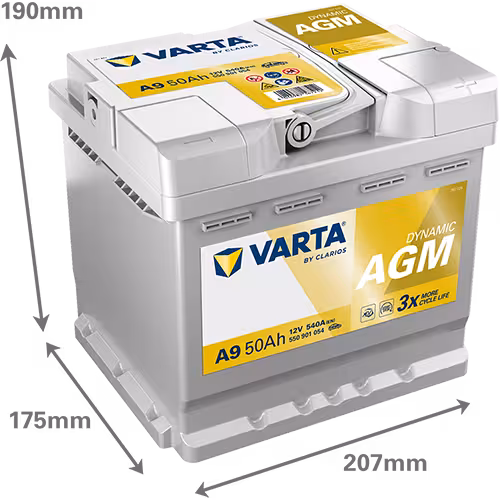 Varta Akü A9 12V 50 Ah Amper 540EN DYNAMIC AGM Start-Stop
