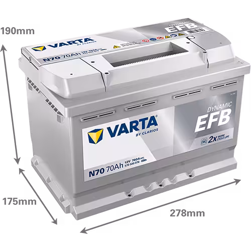 Varta Akü N70 12V 70 Ah Amper 760EN DYNAMIC EFB Start-Stop